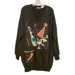 J. Renee | Vintage V-Neck Festive Art to Wear Embroidered Sweatshirt (One Size)